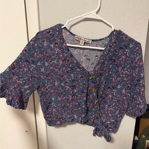 Forever 21 Blue Floral Button-Up Blouse